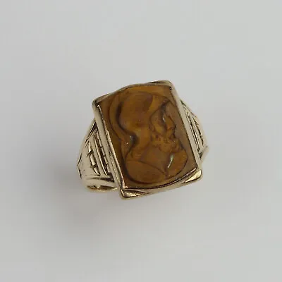 Vintage Mens 10k Yellow Gold Tigers Eye Intaglio/Cameo Ring Size 7.75 • $249