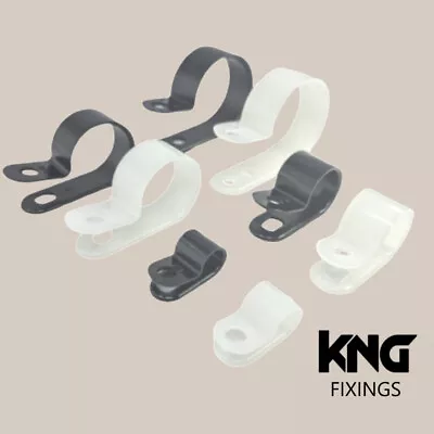 Black & White Nylon Plastic P Clips - High Quality Fasteners For Cable & Tubing • £2.60