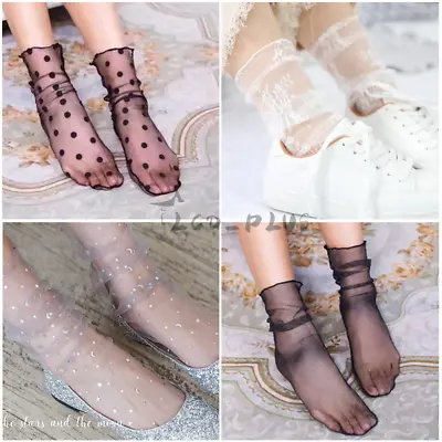 $3.66 • Buy Womens Mesh Socks Lace Ruffle Sheer Silky Glitter Fishnet Short Ankle Stockings
