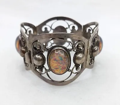 Vintage Mexican Silver 925 Panel Bracelet Large Foiled Opal  • $79.99