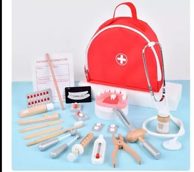 Wooden Kids Doctors Set Nurse Dentist Kit Dress Up Costumes Pretend Play Toys   • £23.99