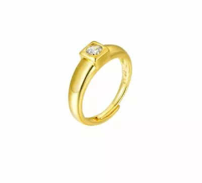 24k Gold Plated Unisex Unique Design 6mm Crystal Adjustable Wedding Band Ring • £5.99