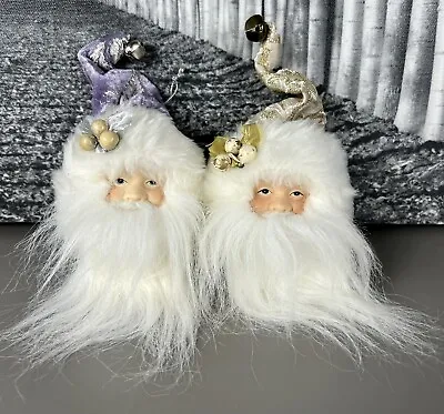Vintage Retro Santa Beard Christmas Decorations Ornament X2 Gold Purple Ceramic • $24