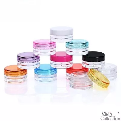 10Pcs Sample Pot Clear Travel Small Plastic Jar Round Cream Empty Cosmetics 3ml • £3.99