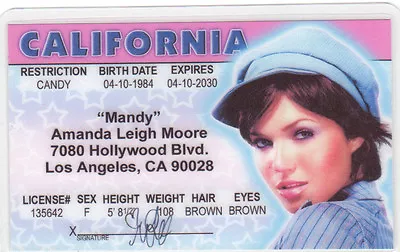 Mandy Moore Los Angeles CA  California Drivers License • $6.97