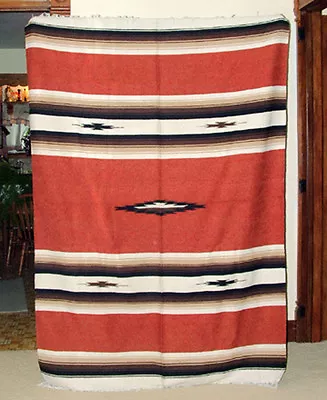 Mexican Blanket Throw Diamond Center 5'x7' Woven Southwestern New Rusty Brown • $34.50