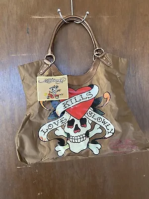 Ed Hardy LOVE KILLS SLOWLY Large Brown Bronze Tote Bag • $30