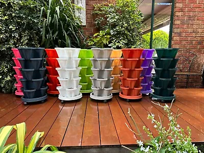 $69.90 • Buy 5 Tier Vertical Garden Stackable Planters – Mobile Tray With Wheels