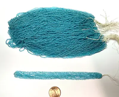 RARE Antique Micro Seed Beads-14-16/0 Transparent Turquoise Blue- 3.5 G Hanks • $6.25