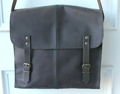 Russell's BROWN Oiled Leather Unisex Flap Messenger Postman Crossbody NWOT • $49