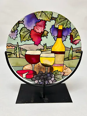 2004 JBD Stained Glass Votive Candle Holder Wine And Cheese  Metal And Glass • $9.99