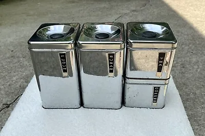 $25.99 • Buy Lincoln BeautyWare Vintage Stainless Chrome Canisters 4 Piece Set MCM Retro 