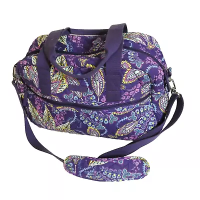 Vera Bradley Purple Batik Leaves Medium Weekender Traveler Bag 15x10x6 EUC • $39.99