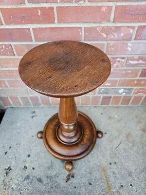 Vintage Oak Plant Stand Fern Table Handmade Pedestal Ball Feet 19.5  • $256.49