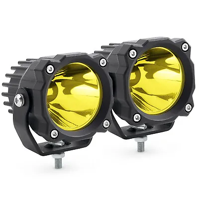 MICTUNING 2x 50W Motorcycle LED Driving Fog Lights Amber ATV Truck Off Road Lamp • $58.64