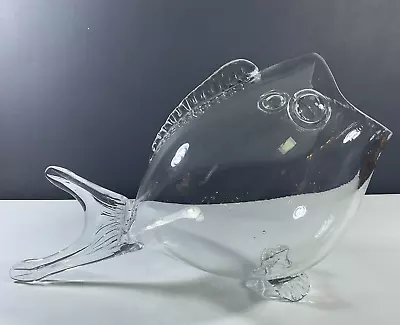 Blenko Style Art Glass Fish Shaped Bowl Vase Vintage • $99.99