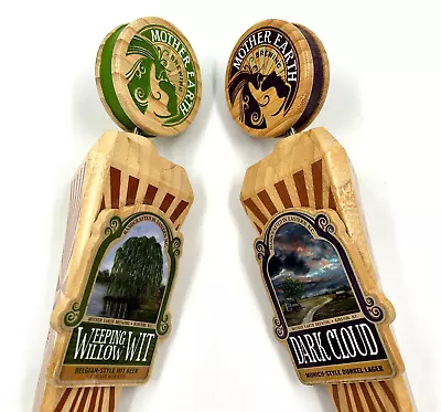 MOTHER EARTH Brewing BEER TAP HANDLE Wood Dark Cloud Weeping Willow Lot Of 2 • $39.80