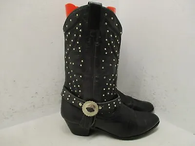 OAK TREE FARMS Black Studded Ankle Strap Fringe Western Boots Womens Sz 7.5 • $49.95