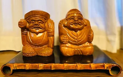 VTG Pair Of Japanese Hand Carved Wooden Statues ( 7 Lucky Gods ) Daikoku & Ebisu • $199