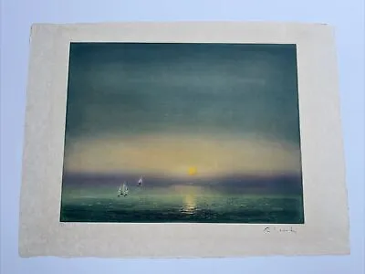 Kaiko Moti Etching Very Rare Sunset Nautical Coastal Boat Beach Seascape Signed • $1400