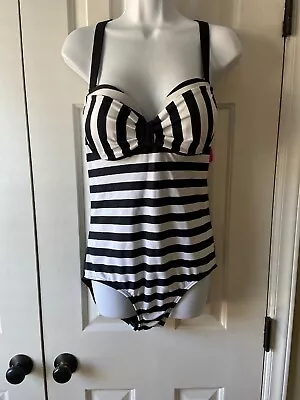 Gabifresh  The Countess  B/w Stripe U/w Balconette Swimsuit One Piece 16 D/dd 1x • $25