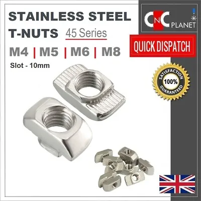 Stainless Steel Drop In T Nut M4 M5 M6 M8 Aluminium Extrusion 4545 10mm T- Slot • £2.99