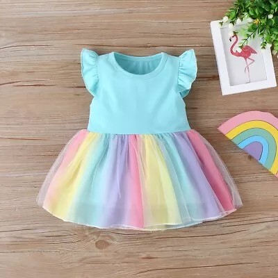 Newborn Baby Girl Rompers Flower Jumpsuits Headband  Infant Cute Rainbow Outfits • £9.99