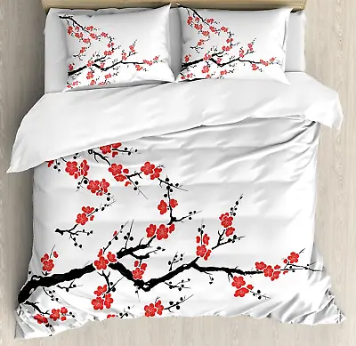 Japanese Duvet Cover Set Simplistic Cherry Blossom Tree Botanic Themed Pattern  • $186.29