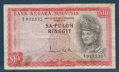 Malaysia 10 Ringgit 1967 P 3 VF  Yellow Spots • $56.50