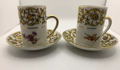 2 Vintage Bavaria Germany Ornate Gold & Floral Design Demitasse Cups W/Saucers • $20