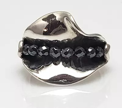 Hagit Gorali Israel Sterling Silver Sculpted Beaded Hematite Band Ring Size 6 • $55