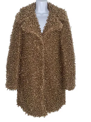 $39 • Buy Zara Brown Teddy Curly Faux Fur Coat Collar Snaps Pockets Women's Size S