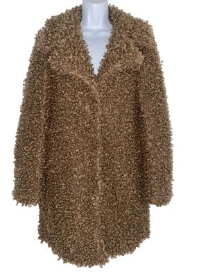 $39 • Buy Zara Brown Teddy Curly Faux Fur Coat Collar Snaps Pockets Women's Size S