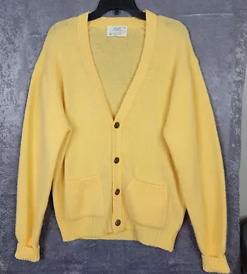 Mens Vintage Lord Jeff Cardigan Sweater Yellow Shetland Wool Mr Rogers Size Med • $51.77