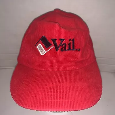Vintage Vail Ski Resort Colorado Corduroy Adjustable SnapBack Hat Red • $16.96