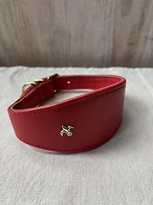 SMALL Red Leather Dog Collar LINED Italian Greyhound Lurcher Whippet Saluki  • £15