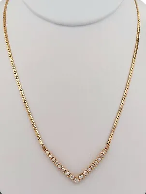 Vintage 14k Solid Yellow Gold - Approx. 1.3ct. Natural Diamonds V-shape Necklace • $1199.97