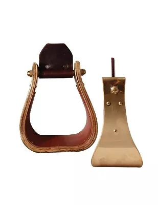Cashel Stirrups Large Wood Bell Bottom Monel Leather 4  Brass SA-MB-4 • $208.95