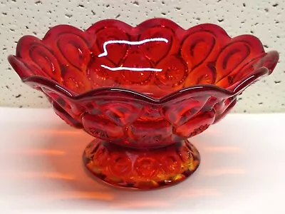 Vtg L E SMITH MOON & STARS RED AMBERINA CANDLE HOLDER FOOTED DISH BOWL COMPOTE • $89.99