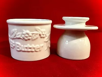 L. Tremain BUTTER BELL Crock Beurre French White Embossed Floral Butter Keeper • $14.95