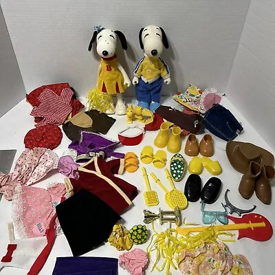 Vintage PEANUTS KNICKERBOCKER SNOOPY & BELLE Dolls 8” W Lot Of Clothes! • $69