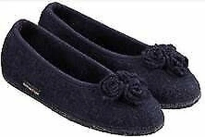 £88.25 • Buy HAFLINGER Slippers Ballerina Marina Rose 623314 Boiled Wool Flowers Kapitan Blue