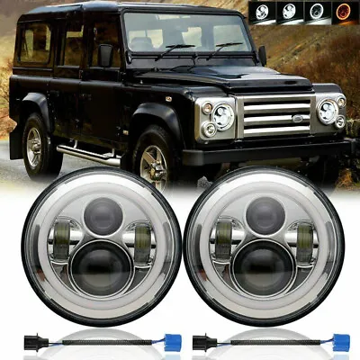 Pair 7  Inch LED Headlights W/Halo Ring DRL Angel Eyes For Land Rover Defender • £34.89