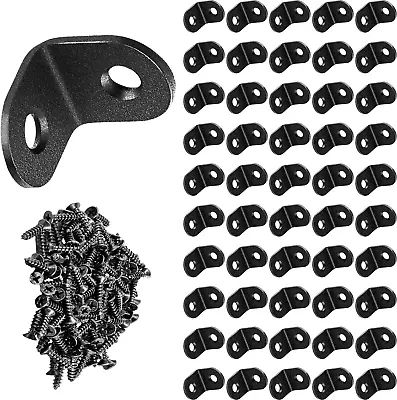 50PCS Metal L Bracket Corner Brace Sets Black Stainless Steel 90 Degree • $11.17