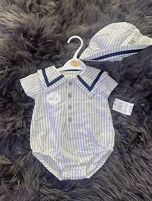 Baby Romper Set With Hat Size 3-6 Months New With Tags  • £8.49