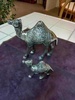 $17.99 • Buy 2 Vintage Metal Camel Figure Silver Colored Ornate One Hump Heavy
