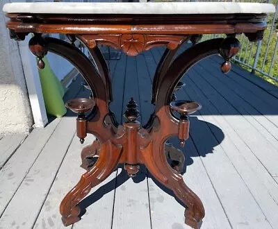 Antique American Victorian Heavily Carved Walnut Marble Top Parlor Table C1860 • $2500