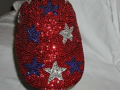 Sequin Usa Stars Baseball Hat Cap Red 4th July Memorial & Flag Day New! • $24.95