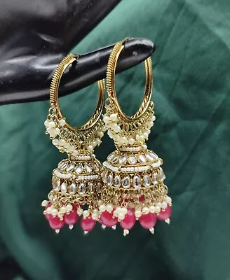 Gold Plated Kundan Bollywood Style Indian Jhumka Earrings Fashion Jewelry Set • $29.99