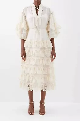 $234 • Buy Zimmermann Dress Lyre Crochet-embellished Tiered Ramie-voile Dress